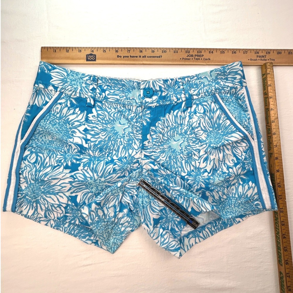 Lilly‎ Pulitzer Classic Resort Women's Shorts Blue White Floral Preppy Size 6 - Picture 5 of 9